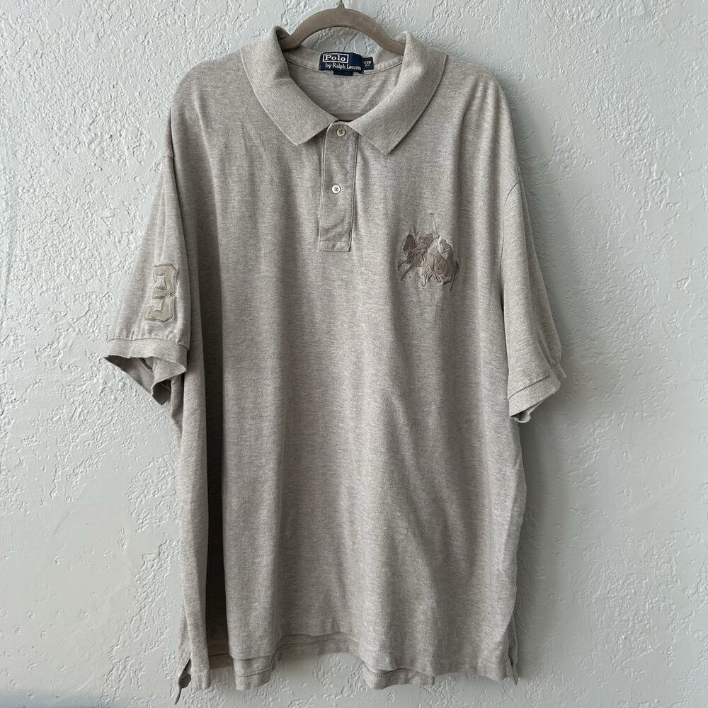 Polo Ralph Lauren Double Pony Polo Shirt 4XB Big Gray Tonal Logo #3 Sleeve